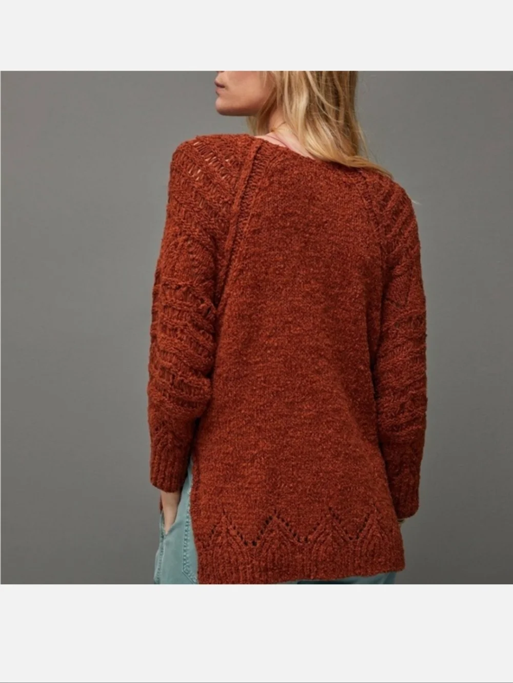 Anthropoligie Pilcro Chunky Off-Shoulder Rust Sweater - Women's Cozy Pullover - Picture 2 of 11
